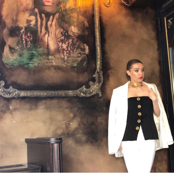 ZARA BUTTON BUSTIER BLACK GOLD TOP - Picture 8 of 10